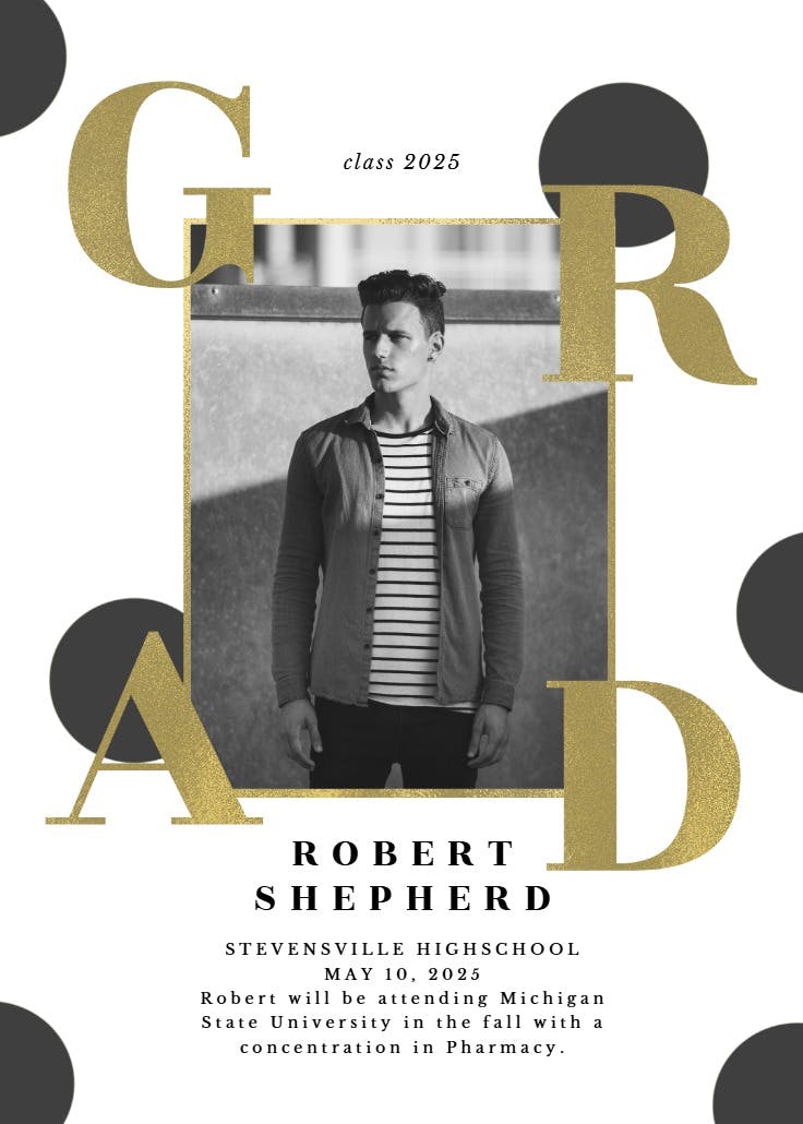 Gold & dots - graduation announcement