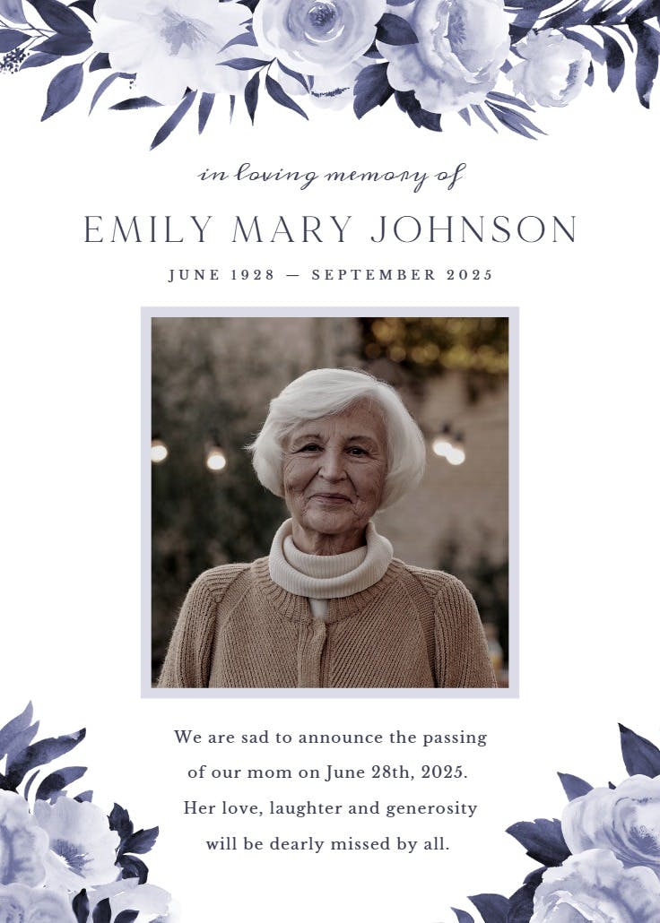 Antoiniette floral - memorial card