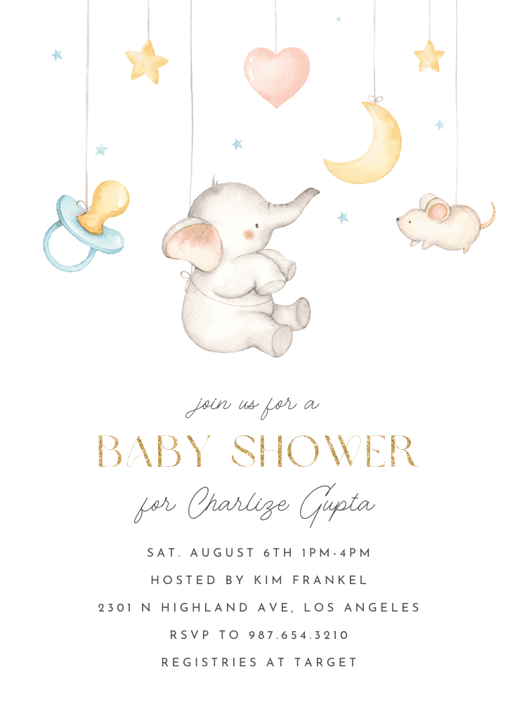 Baby elephant mobile - baby shower invitation