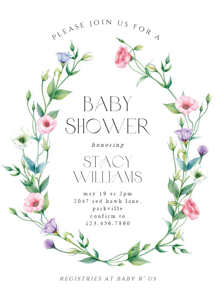 Lisianthus wreath - baby shower invitation