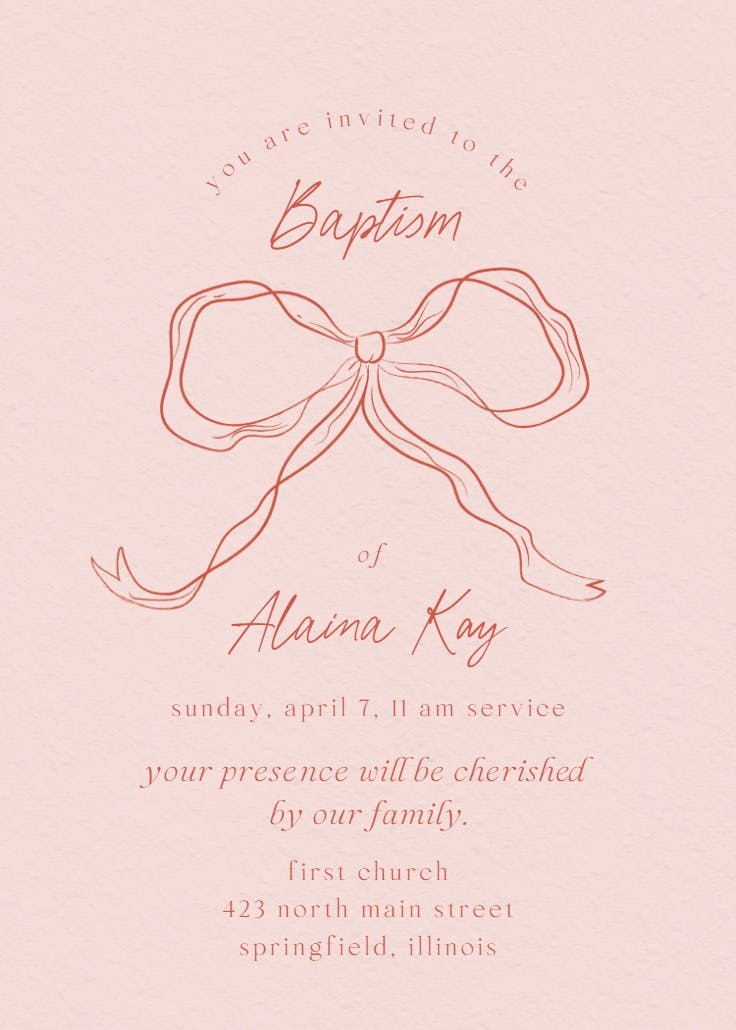 Quirky bow - baptism & christening invitation