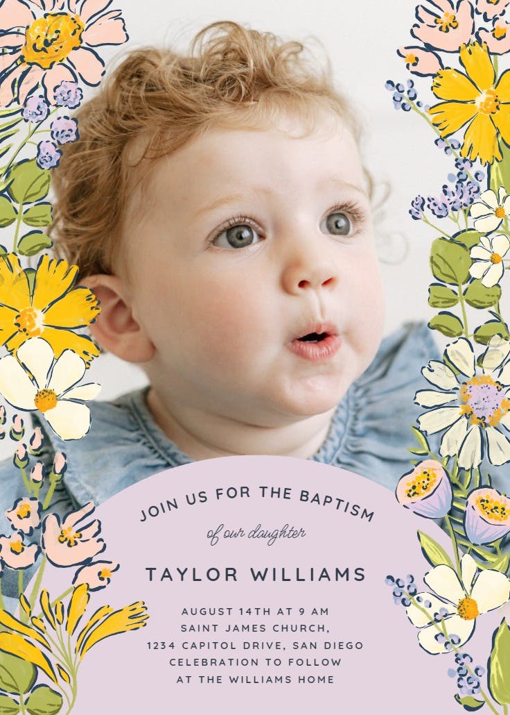 Spring florals - baptism & christening invitation