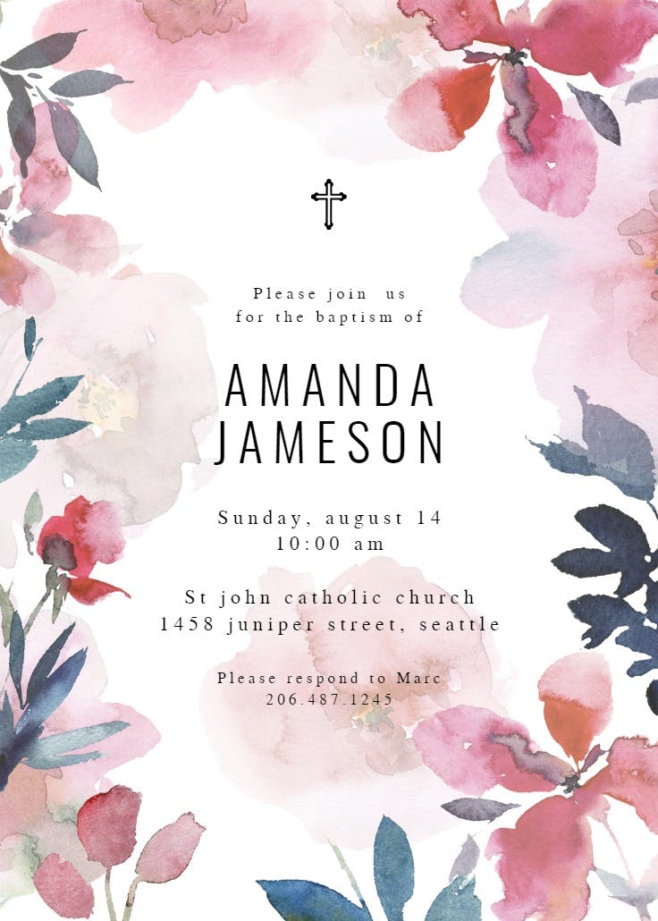Transparent flowers - baptism & christening invitation