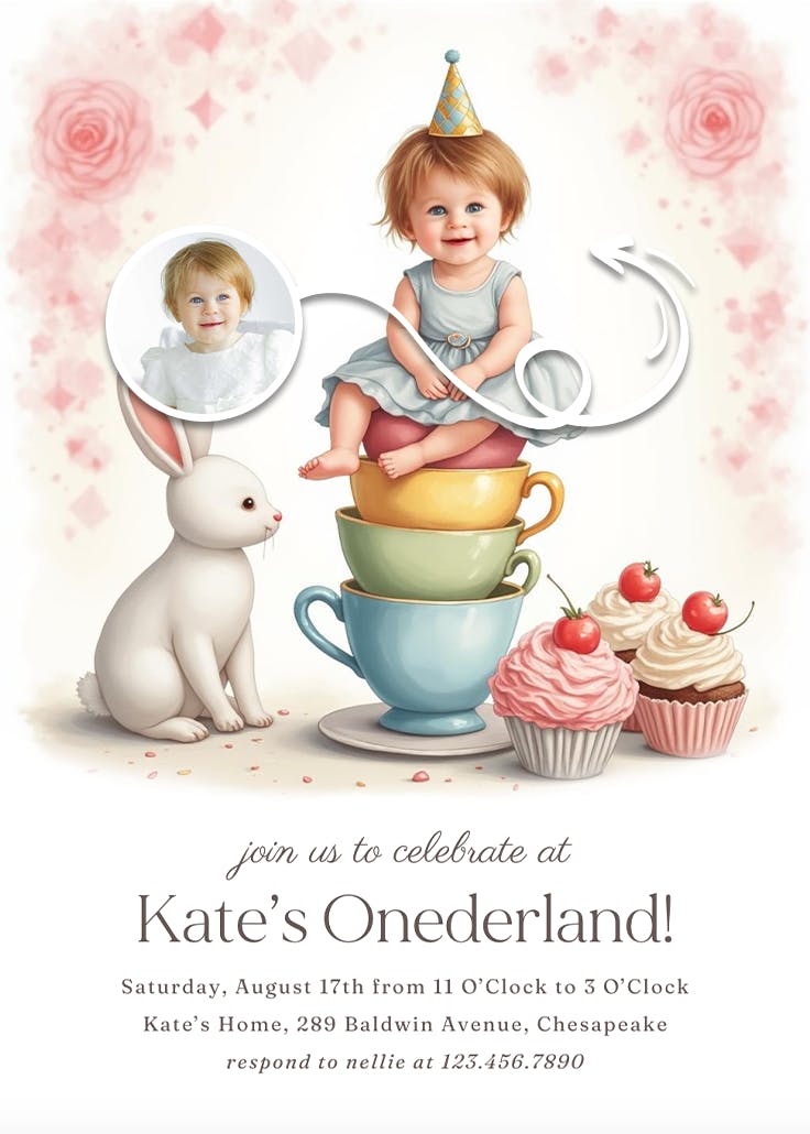 Onederland tea party - party invitation