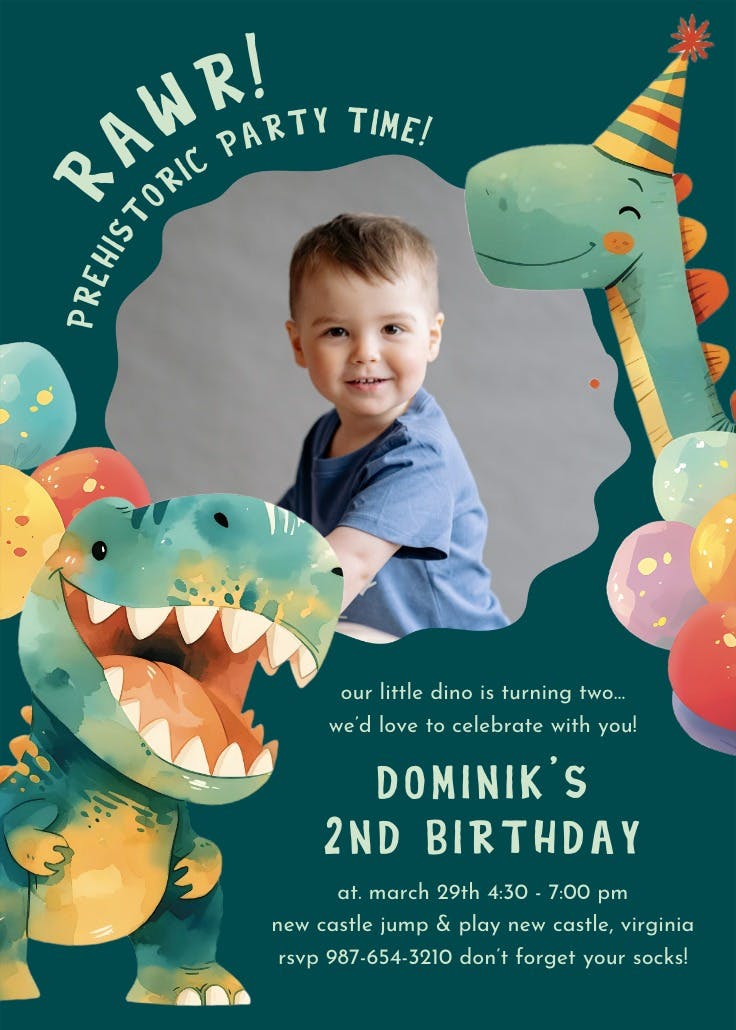 Pint-sized dino - invitación de cumpleaños