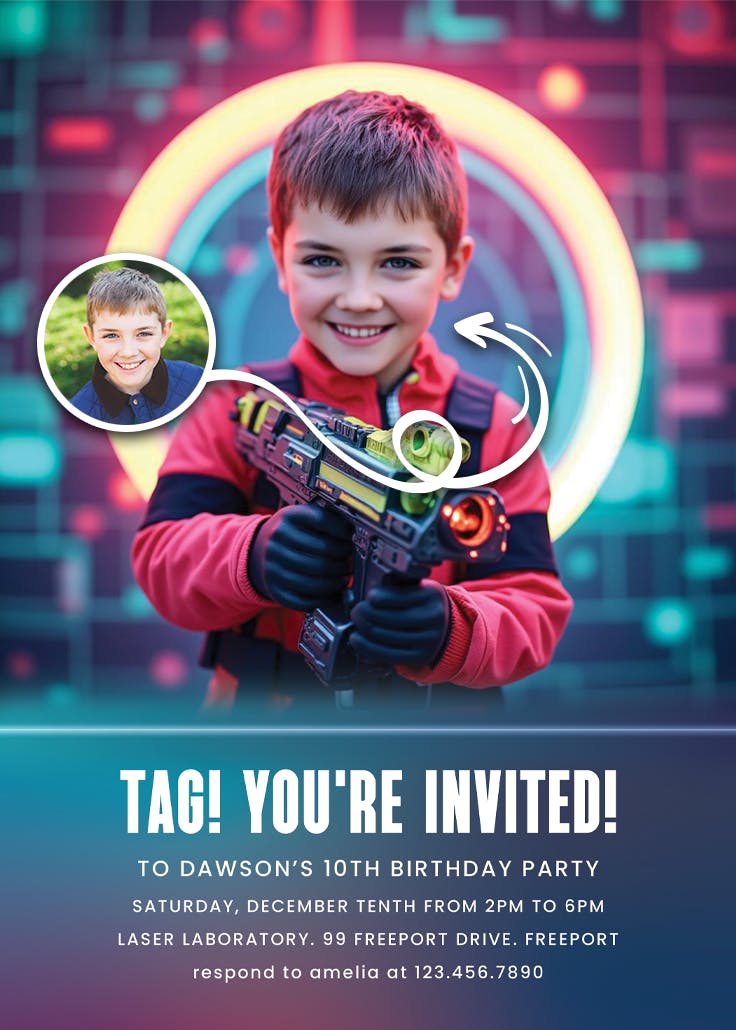 Laser tag magic - birthday invitation