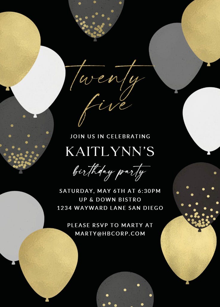Luxe balloons - birthday invitation