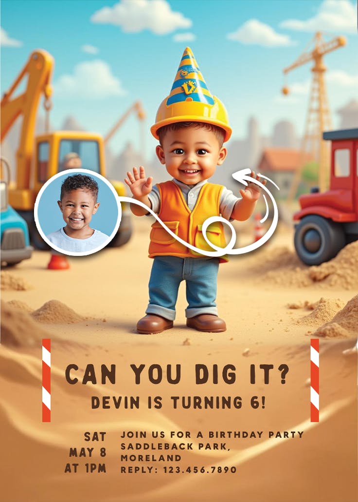 Little builder, big dreams - birthday invitation