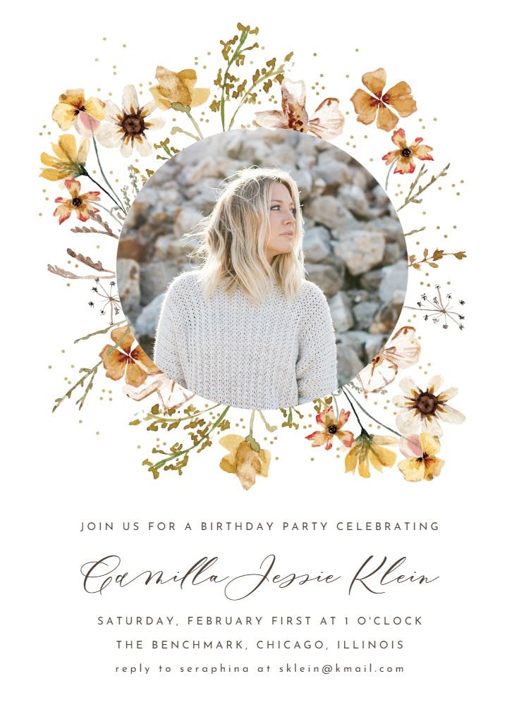 Meadow yellow flowers wreath - party invitation