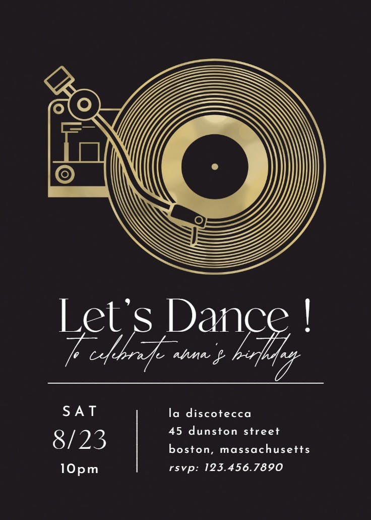 Music record player - birthday invitation
