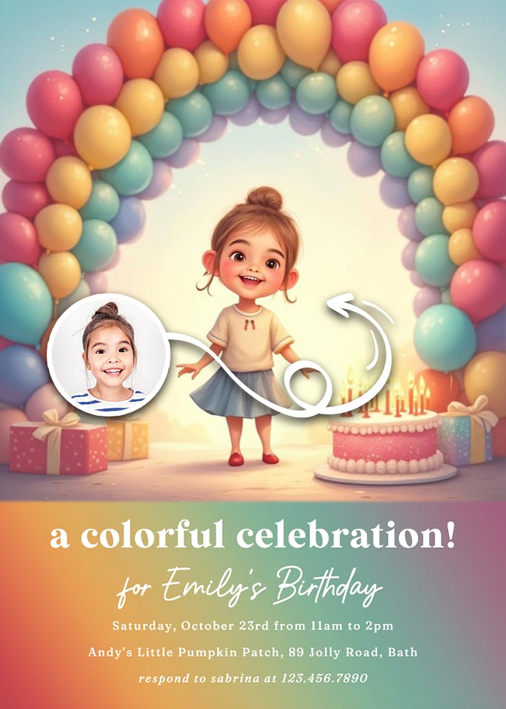 Rainbow balloon arch - party invitation
