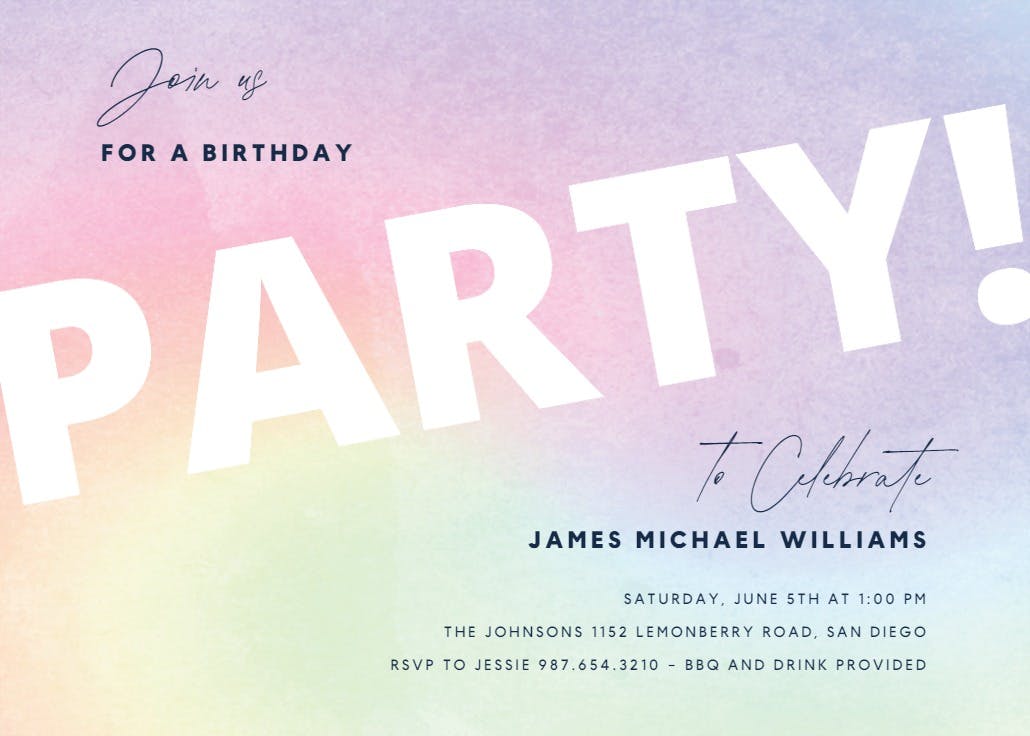 Rainbow party - birthday invitation