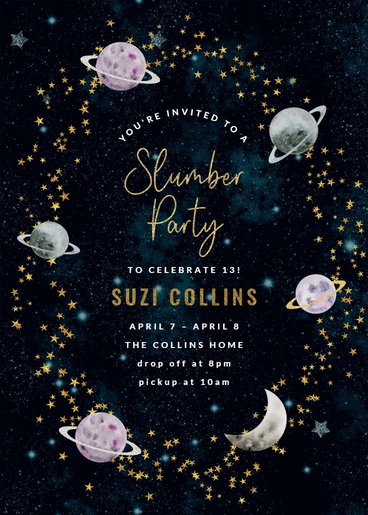 Space - sleepover party invitation