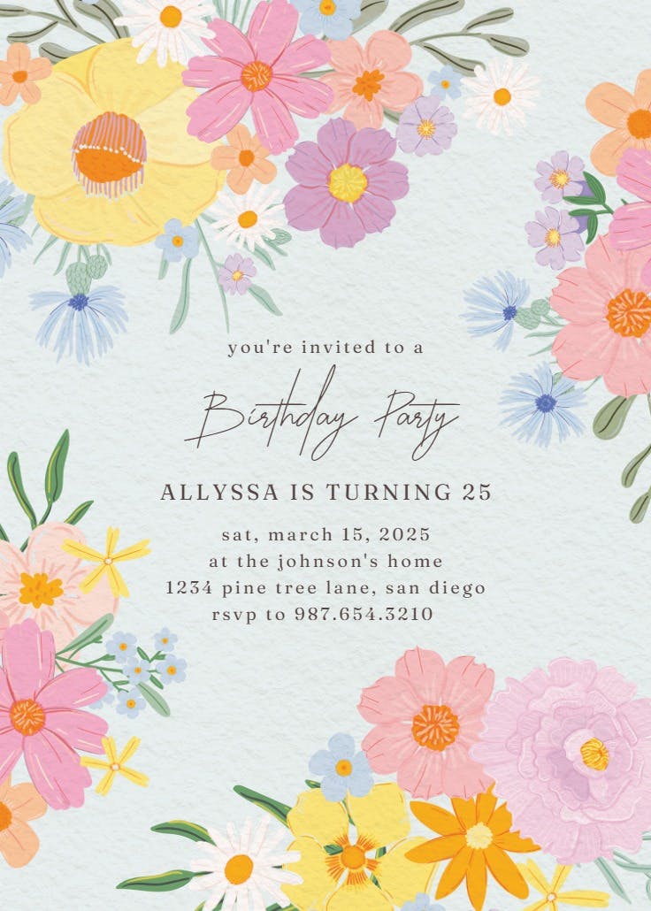Stylized blooms - invitación de fiesta
