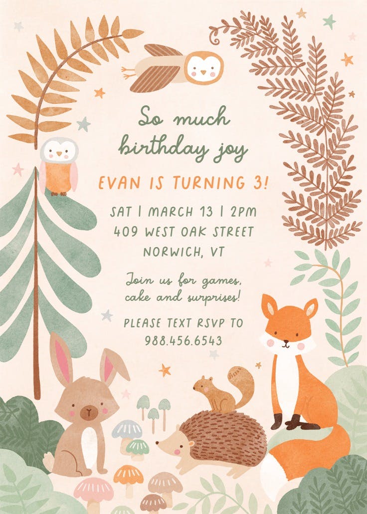Woodland animals - party invitation