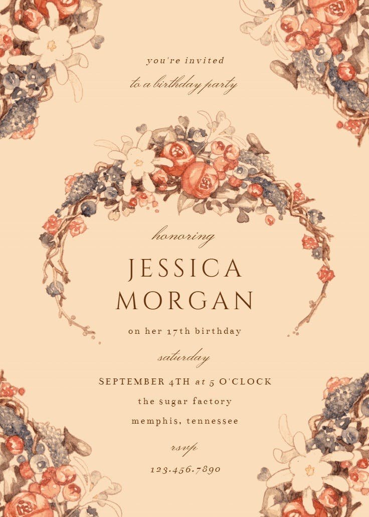 Floral crown - birthday invitation