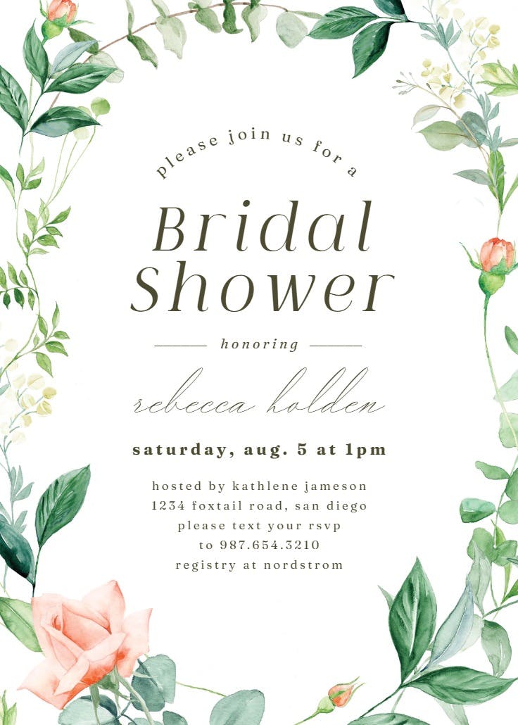 Peach and greenery frame - party invitation