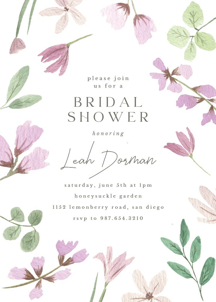Purple flowers - party invitation
