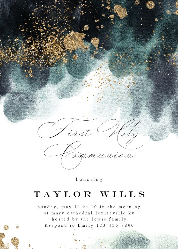 Blue paint and gold - invitación de comunión