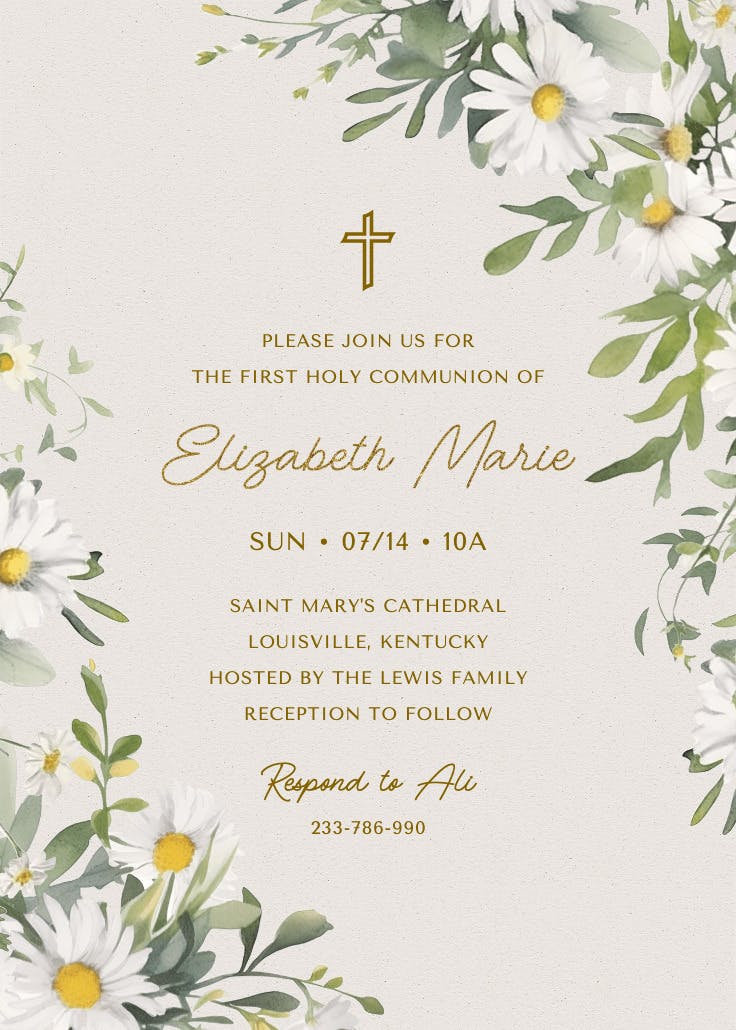 Daisy grace - first holy communion invitation