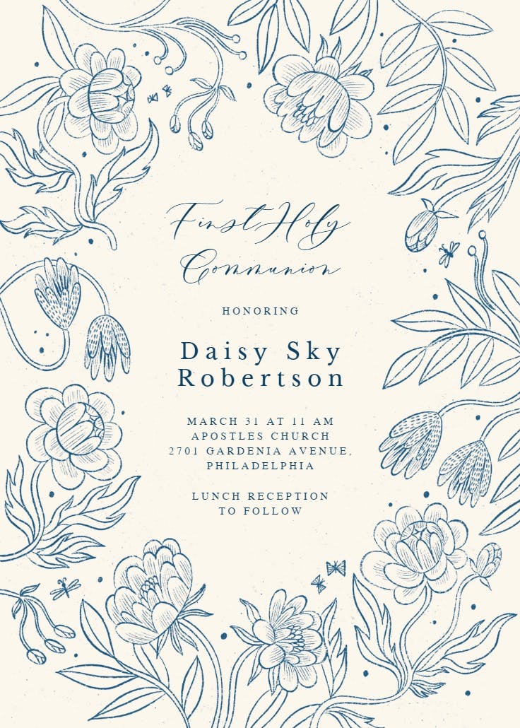 Line drawn floral - invitación de comunión