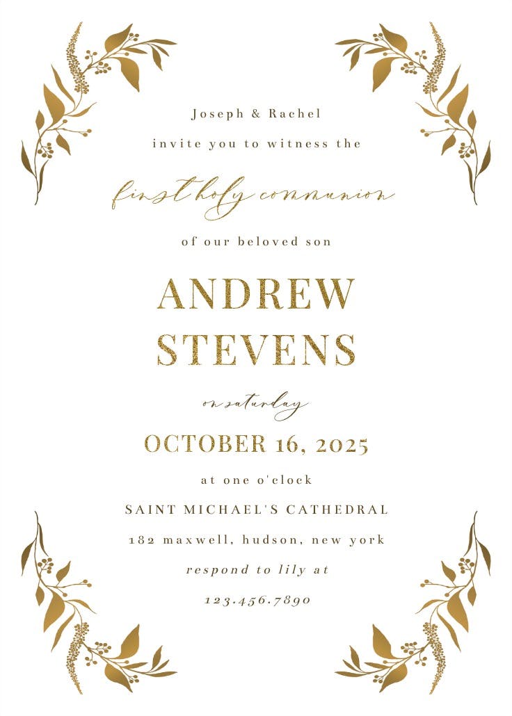 Tiny gold botanical - invitación de comunión