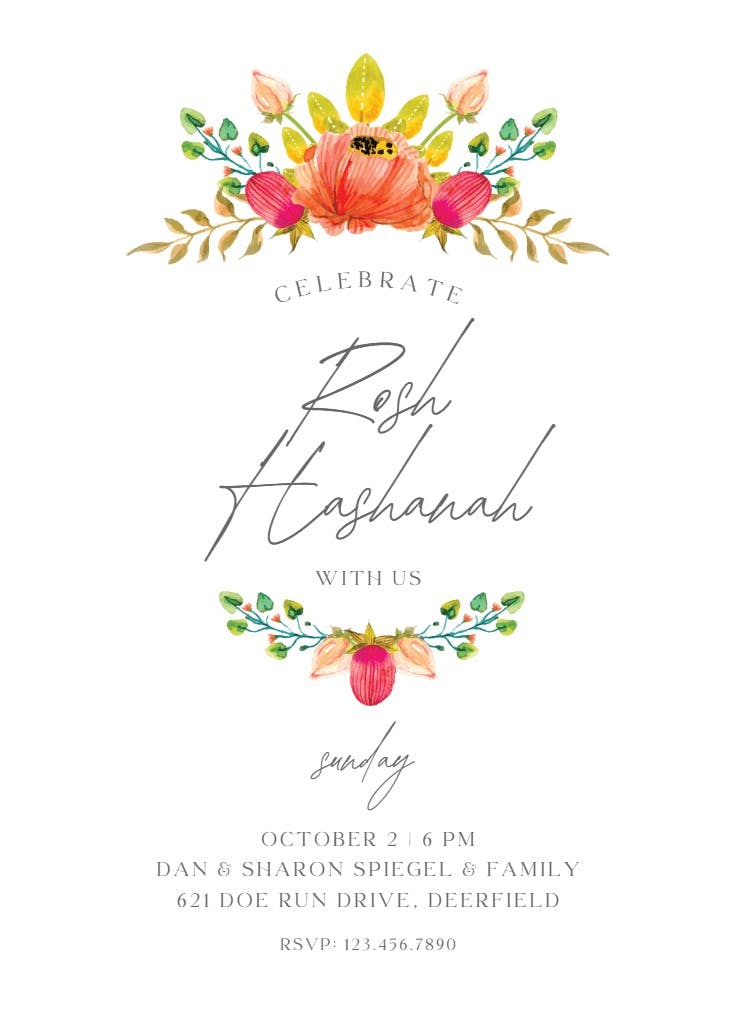 Floral accents - rosh hashanah invitation