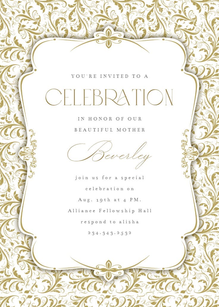 Gold ornaments - printable party invitation