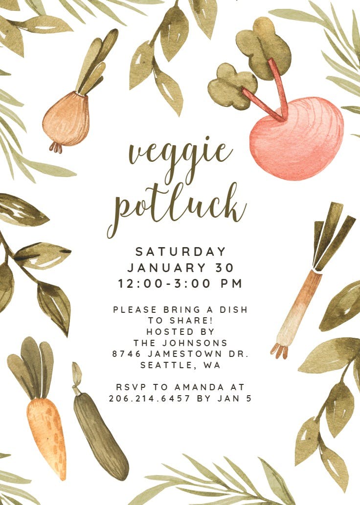 Veggie potluck - party invitation