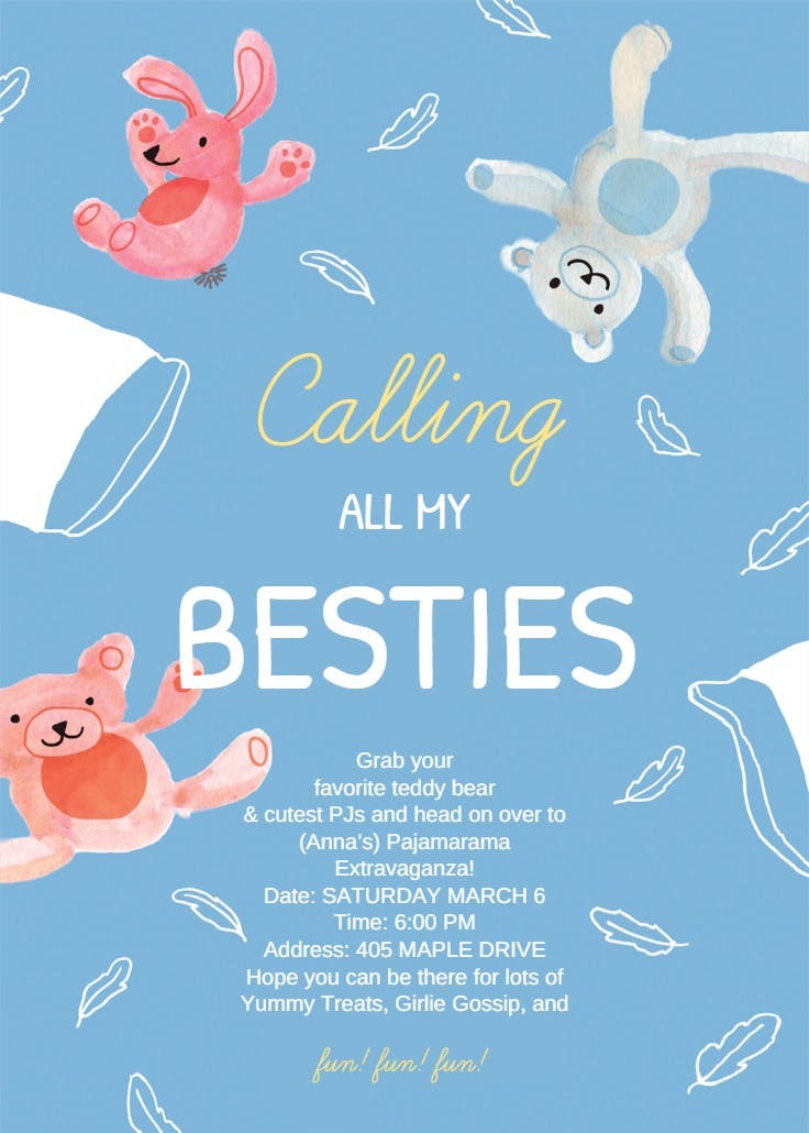 Pajamarama extravaganza - invitación para pijamadas
